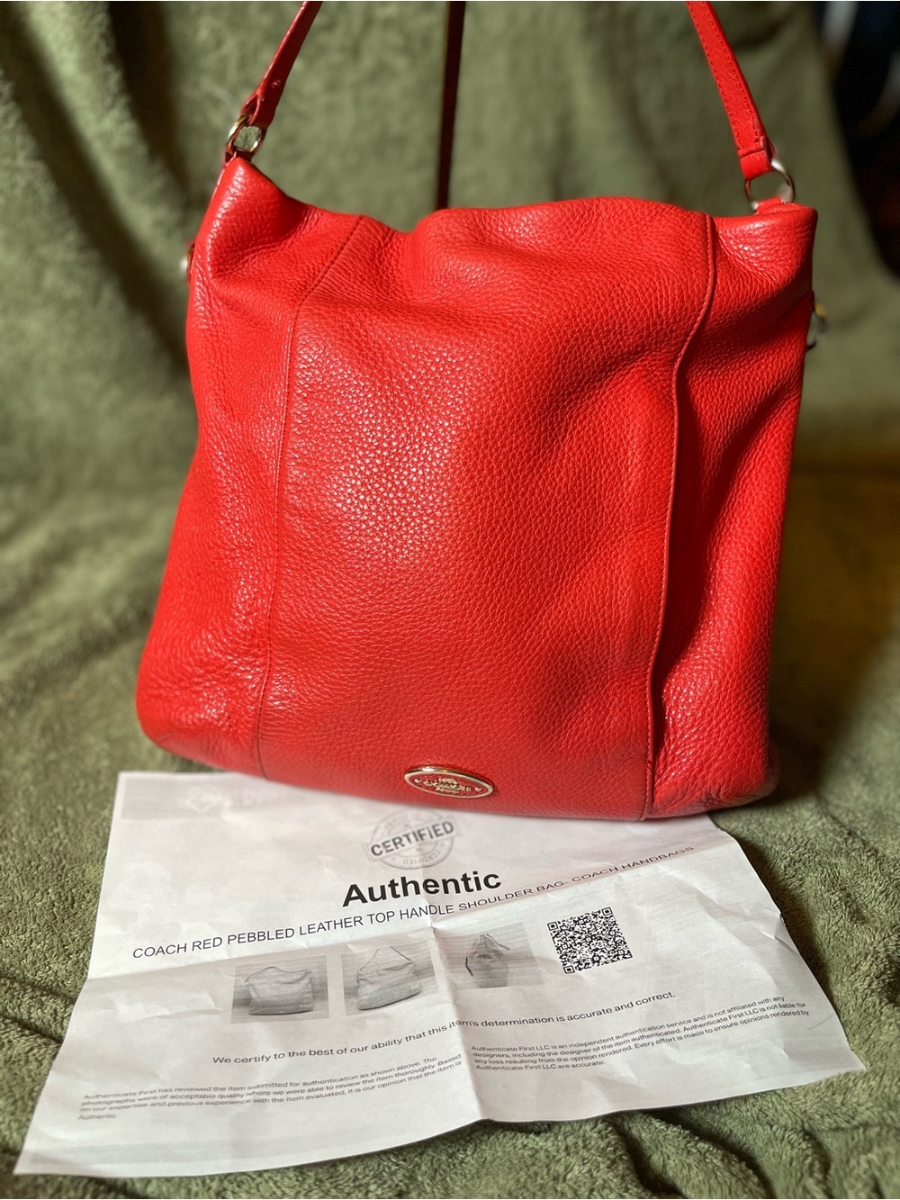Coach Isabelle Red Pebbled Leather Hobo Bag